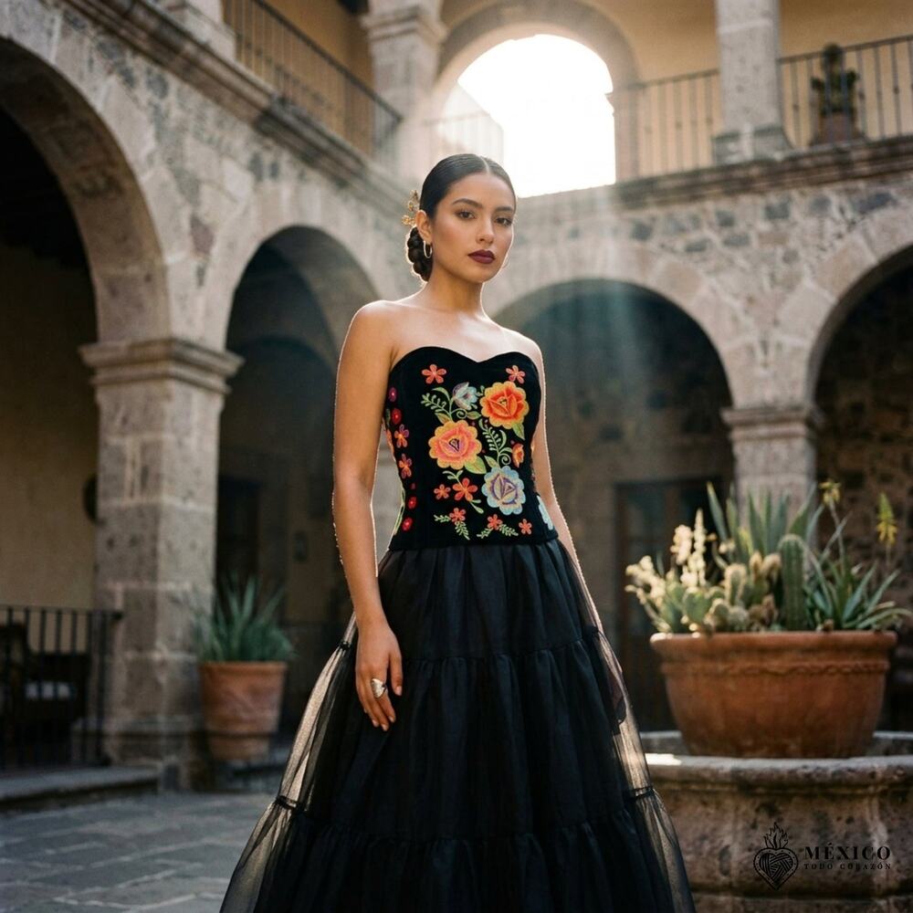 Traditional Mexican Embroidered Corset only  – Handmade Floral  FITS XS  S AND M